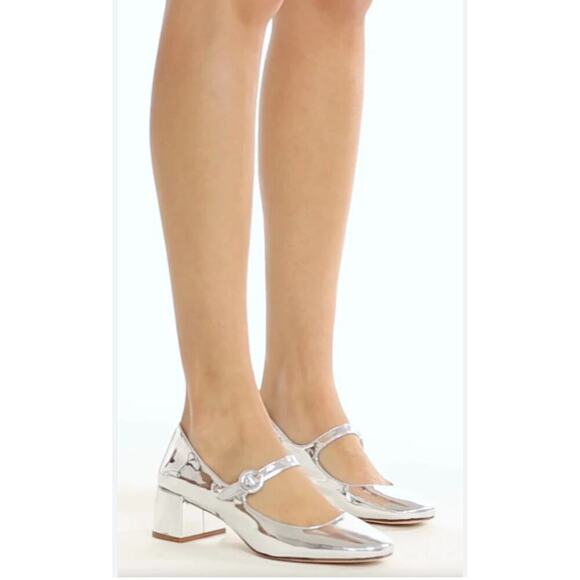 Larroude Blair Block Pump Mary Jane Heels in Silver Specchio - Picture 1 of 5